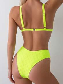 夏季海滩纯色纹理霓虹比基尼套装两件套比基尼套装 - 黃色 - 查看 2