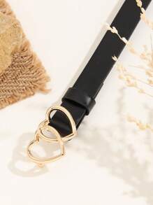 1 件 PU 双心金扣时尚百搭浪漫休闲腰带，适合女士，全新夏季时尚系列，夏季、秋季、万圣节