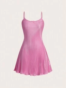 SHEIN MOD Màu hồng Xếp li A-line Váy Dây Với Bowknot Và Ngực Đồ trang trí - Hồng - Xem 1