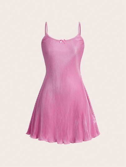 SHEIN MOD 粉色褶皺a字型背心裙,飾有蝴蝶結和胸前裝飾