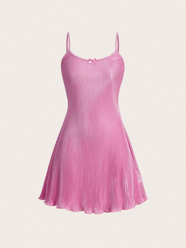 SHEIN MOD Màu hồng Xếp li A-line Váy Dây Với Bowknot Và Ngực Đồ trang trí