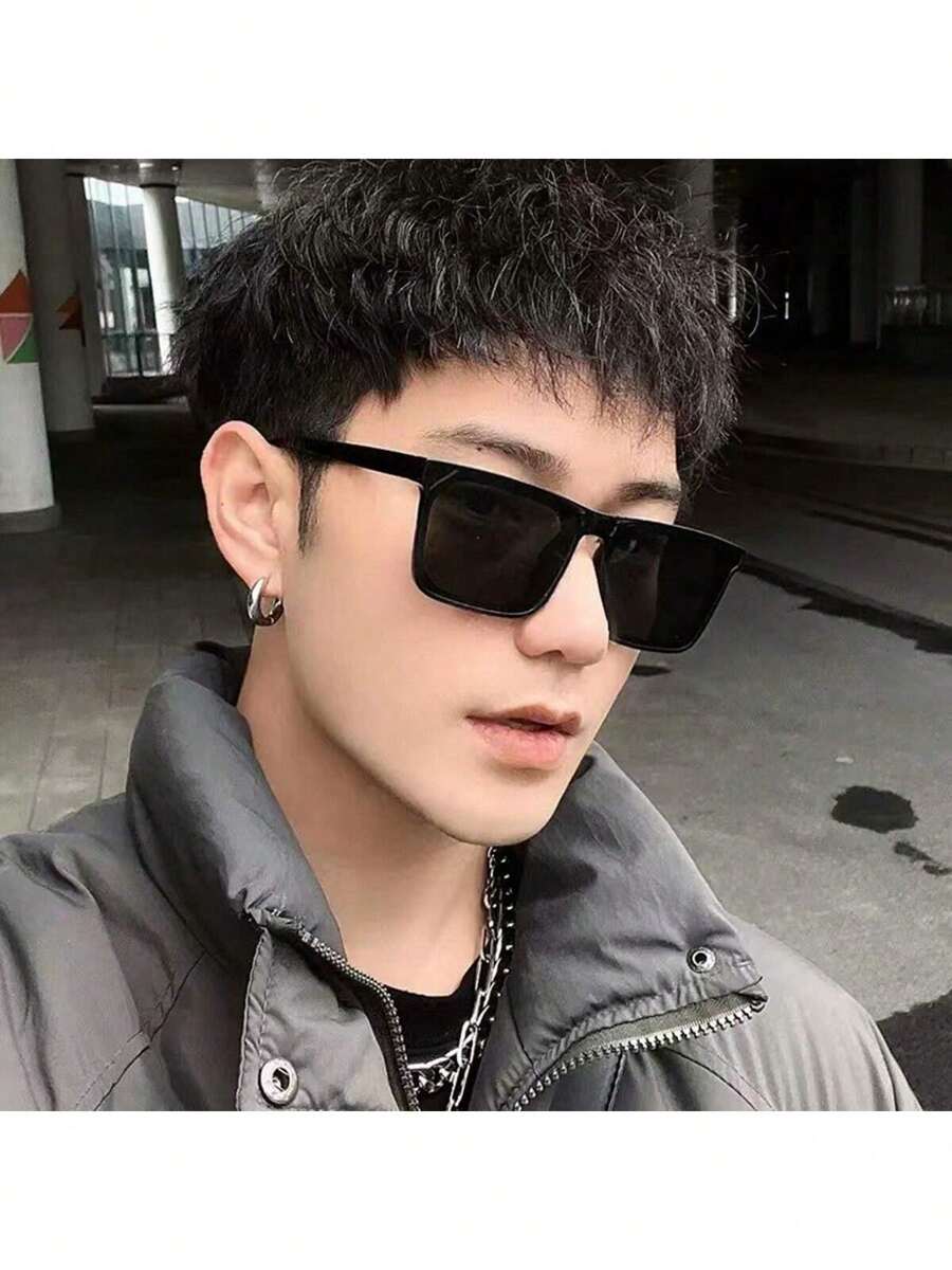 1 chiếc kính thời trang Unisex hợp thời trang phong cách Hàn Quốc phụ kiện đi biển kính râm - màu đen - Xem 1