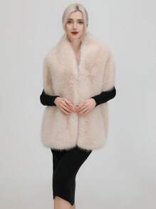 派對1入組女士穩健時尚蓬鬆披肩，適用於秋冬季的新娘、晚宴和日常使用 - 杏色 - 查看 4