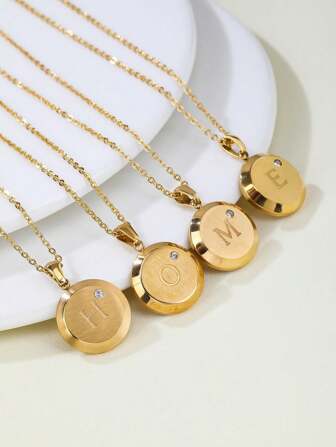 1件18K镀金不锈钢镶钻26个英文字母吊坠项链，女士珠宝，夏季珠宝，约会礼物