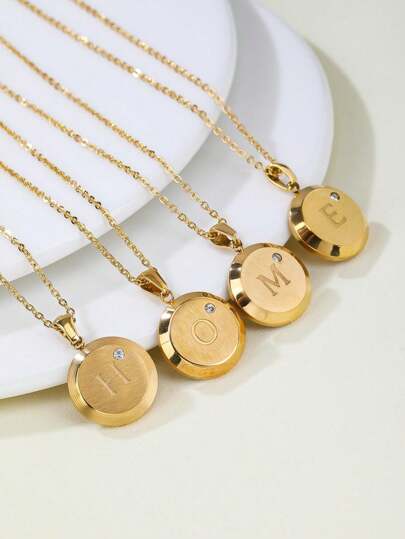 1件18K镀金不锈钢项链，镶嵌26颗立方氧化锆石的英文字母吊坠，女士珠宝，夏季珠宝，约会礼物