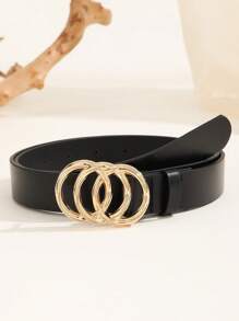 1 chiếc thắt lưng thời trang khóa tròn ba vòng thường ngày, thích hợp cho nhiều buổi tụ họp, tiệc tùng, bối cảnh thường ngày, thiết kế mới cho mùa hè - màu đen - Xem 1