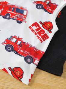 SHEIN 2pcs/Set Baby Boys' Popular Car Pattern Tank Top And Shorts Summer Sports Outfits