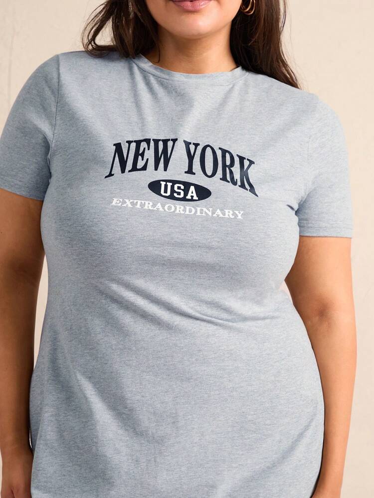 Plus Size Slim Fit Alphabet Printed Slit Side Dress