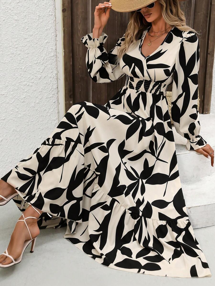 EMERY ROSE Women's Plant Print Wrap Waist Midi Dress Maxi Women Outfit Fall Cloth For Women - Multicolor - View 1