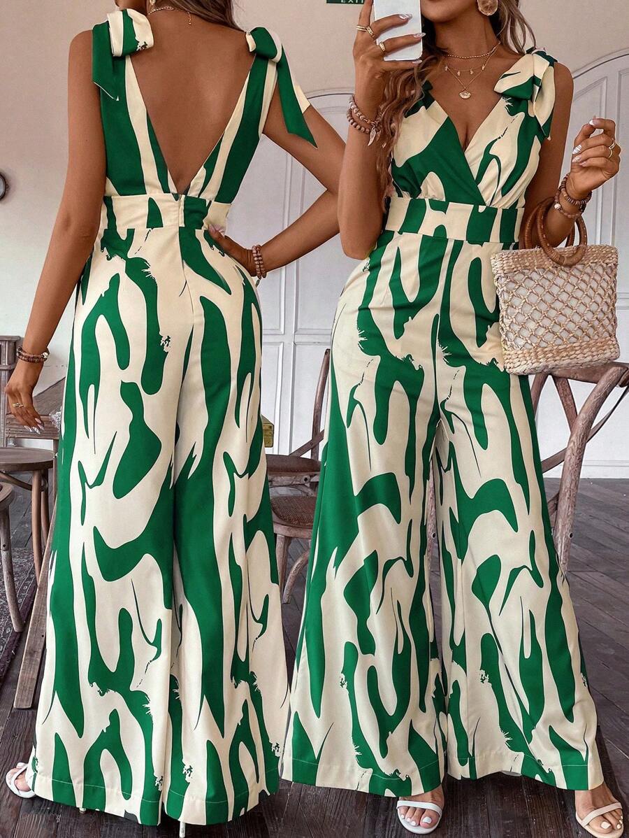 SHEIN Unity Ladies' Random Printed Wide-Leg Jumpsuit - Green - View 1