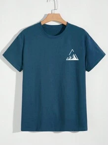 Manfinity LEGND Nam In Núi Vòng cổ Áo thun - Màu xanh hải quân - Xem 5