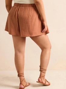 Forever 21 Plus Size Solid Color Loose Fit Pleated Casual Shorts - Bronze - View 2