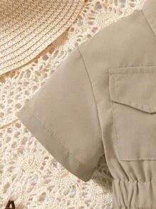 Fashionable Solid Color Cargo Jumpsuit With Gathered Waist For Baby Boys - Light Grey - View 4
