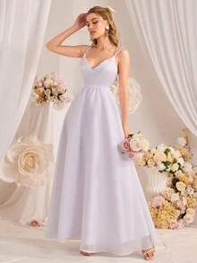 Elegantes, minimalistisches, einfarbiges, hochgeschnittenes A-Linien Trägerkleid für die Hochzeit