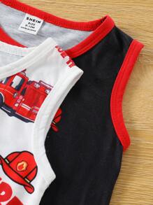 SHEIN 2pcs/Set Baby Boys' Popular Car Pattern Tank Top And Shorts Summer Sports Outfits