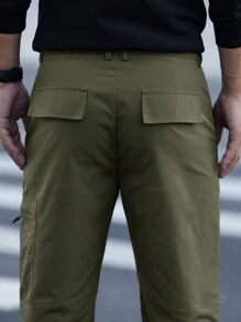 Manfinity Homme 男士純色休閒工作褲 - 軍綠色 - 查看 4