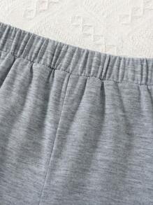 SHEIN 少女夏季休閒紫色心形短袖T恤和短褲套裝 - 紫色 - 查看 3