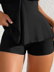 SHEIN Swim 夏季女式纯色比基尼 - 黑色 - 查看 3
