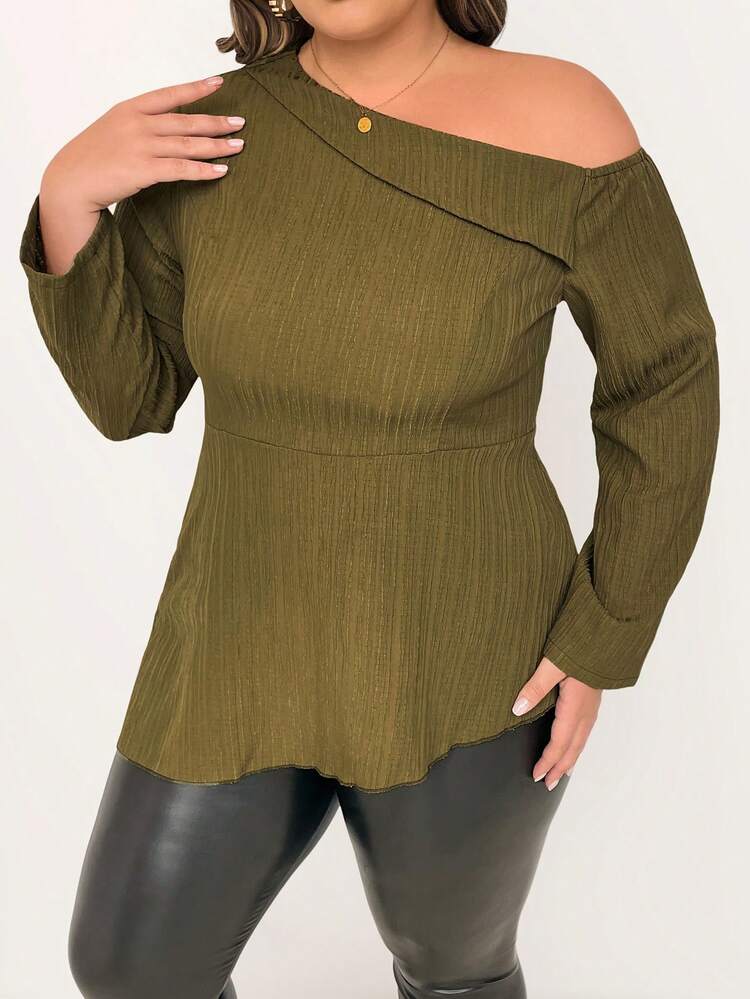 Plus Size Asymmetric Collar Drape Side Blouse Fall Cloth For Women