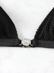 Women's Halter Neck Straps Textured Hollow Out Bikini Set Summer Beach