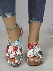 New Spring Summer Bohemian-Style Floral-Stitched Buckle Women's High-Heeled Platform Sandals With Pu Sole (Small Hole Design) - Random Color Valentines,Travel Essential - White - View 5