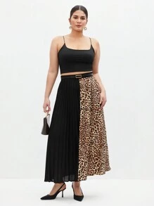 BizChic 豹紋色塊打褶裙，大尺碼 - 黑色 - 查看 1