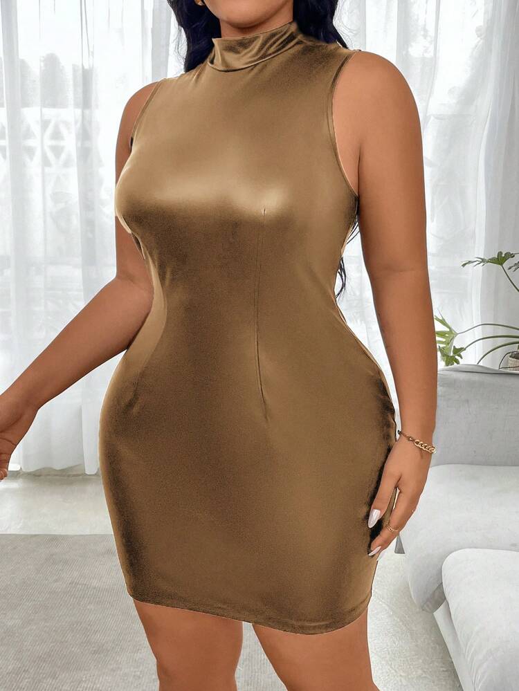 Plus Size Solid Color Sleeveless Back Zipper Dress