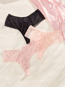 3pcs/Set Plus Size Women's Solid Color Lace Panties