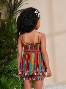 SHEIN Macacão Casual Halter de Verão/Primavera para Garotas Jovens Tecido Listrado Colorido