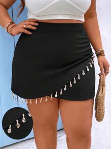 Breezaya Plus Size Shell Shaped Hem Pleated Skirt