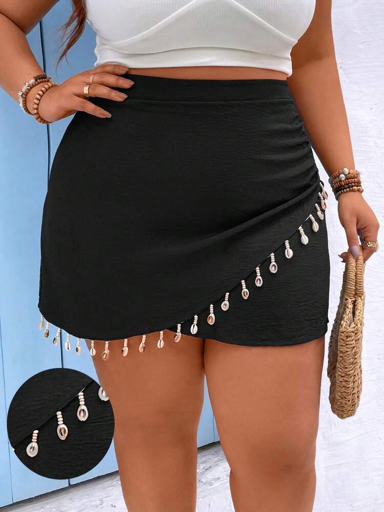 Plus Size Shell Shaped Hem Pleated Skirt