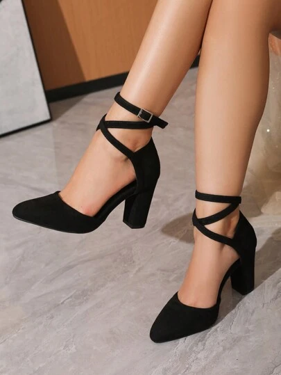 Timesize Giày sandal quai ngang đế dày màu đen dành cho nữ, cao gót và gót đế thô, thích hợp cho đám cưới và công sở, thanh lịch.