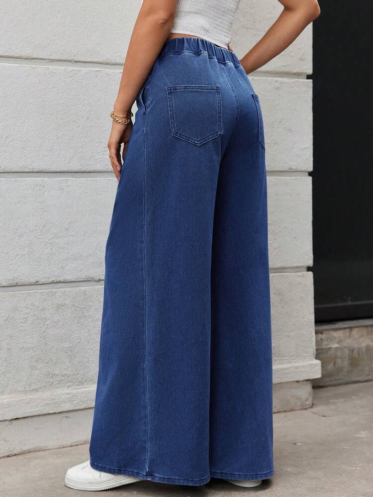 Comfortable And Loose Women's Wide-Leg Jeans In Blue For Casual Wear