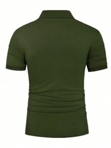 Manfinity Homme Nam Màu thuần Áo polo - xanh quân đội - Xem 2