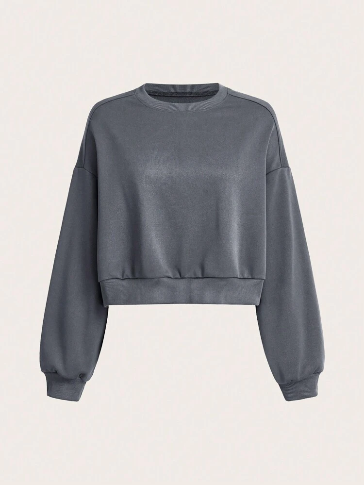 Solid Color Drop Shoulder Cropped Sports Sweatshirt