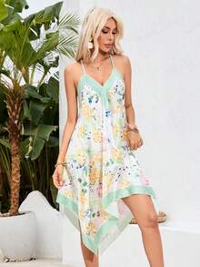 SHEIN VCAY 女士花印不對稱設計吊帶裙 - 彩色 - 查看 7