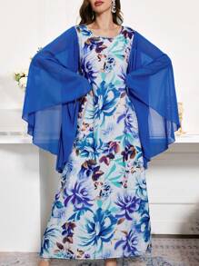 Al Najma Women's Round Neck Flared Sleeve Turkish Dress & Arabic Traditional Dress, Modest Full Length Kaftan, Casual Long Sleeve Dress - Multicolor - View 5