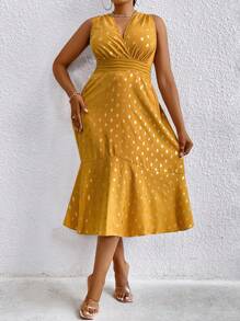 SHEIN Clasi Của phụ nữ Chấm bi Cổ chữ V Không tay Kích thước lớn Đầm - Màu vàng - Xem 3