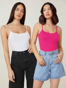 SHEIN BASICS 純色修身休閒背心 - 玫紅色 - 查看 1
