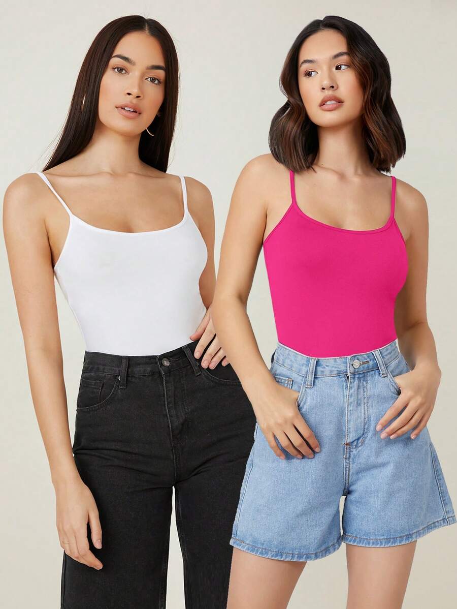SHEIN BASICS 純色修身休閒背心 - 玫紅色 - 查看 1