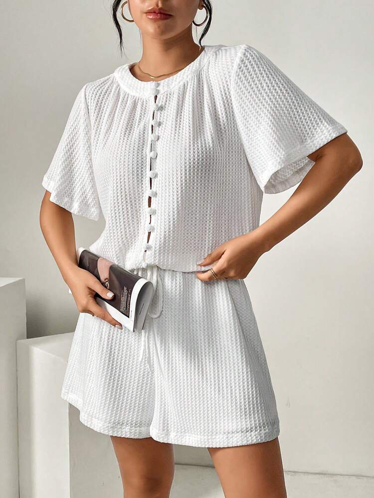 Women's Short Sleeve Button Down Collar Romper
