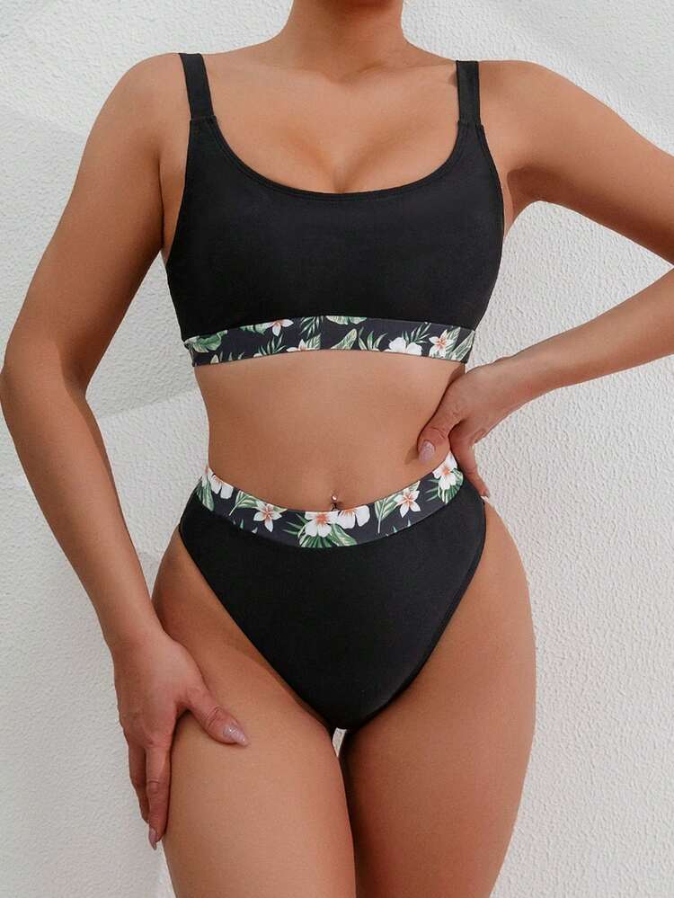 Women's Tropical Plant Print Separated Bikini Set Summer Beach