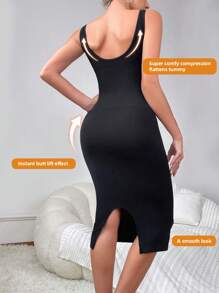 Women's Solid Color Split Hem Slimming Bodycon Shapewear Dress