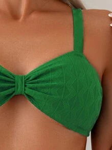 SHEIN Swim Bộ Bikini Trơn Trơn Nữ Đi Biển Mùa Hè - màu xanh lá - Xem 5