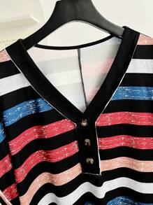 SHEIN LUNE Của phụ nữ Kích thước lớn Sọc đầy màu sắc Áo thun - Nhiều màu - Xem 4