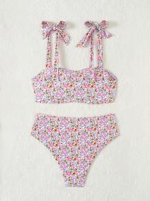 Swim Mod Summer Beach Plus Size Women's Floral Print Swimwear Bikini Set - Multicolor - View 2
