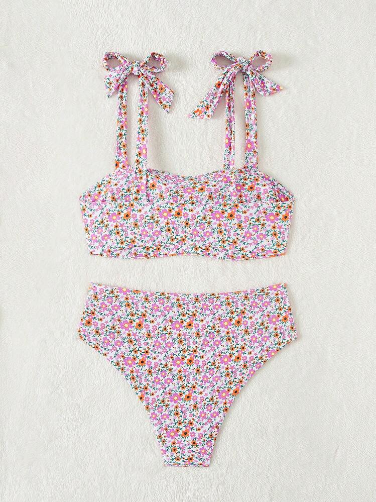 Swim Mod Summer Beach Plus Size Women's Floral Print Swimwear Bikini Set - Multicolor - View 2