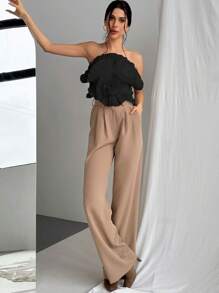 Aloruh 花卉褶皱抹胸 - 黑色 - 查看 4