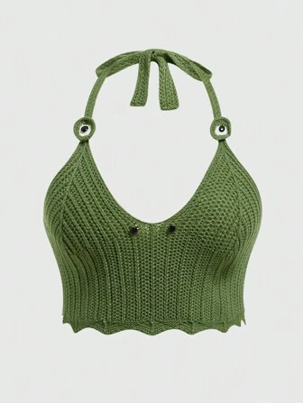 Fairycore Plus Size Women's Solid Color Halter Knit Top