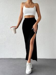 SHEIN Falda Tubo Con Detalle De Raja Para Mujer, Color Sólido